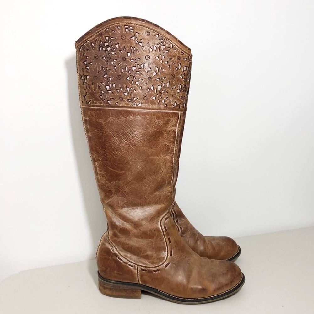 Corral Charlie Riding Boots Back Zip Floral Embellished Brown Size 7